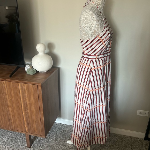 DU PARADIS St. Tropez Stripe Halter Neck Midi Dress in Coral Reef Stripe - Picture 10 of 16